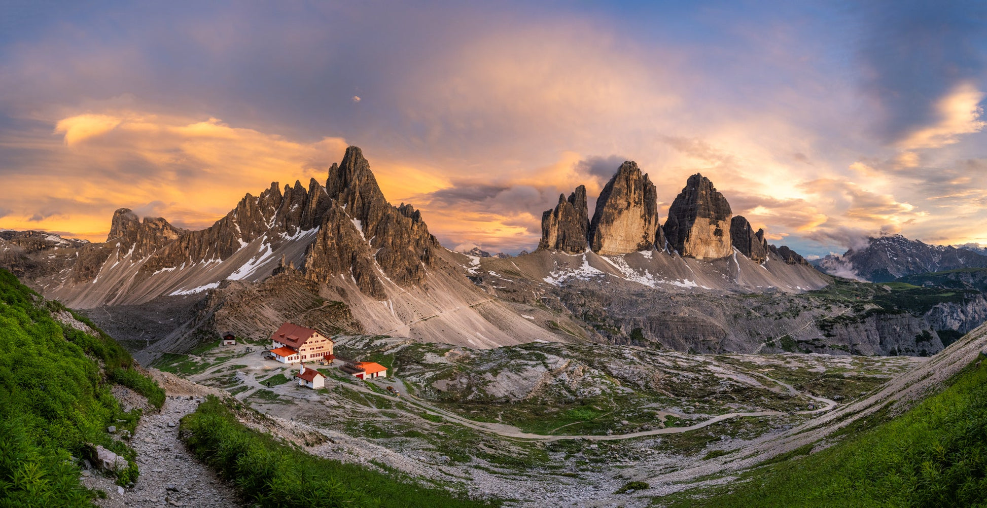 Sunset on Tre Cime, Pano - Allie Richards Photography