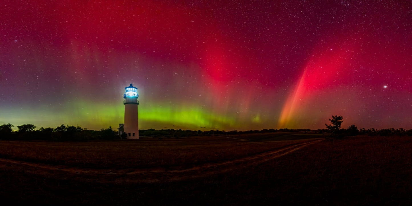 Aurora over Cape Cod Light, Pano - Allie Richards Photography