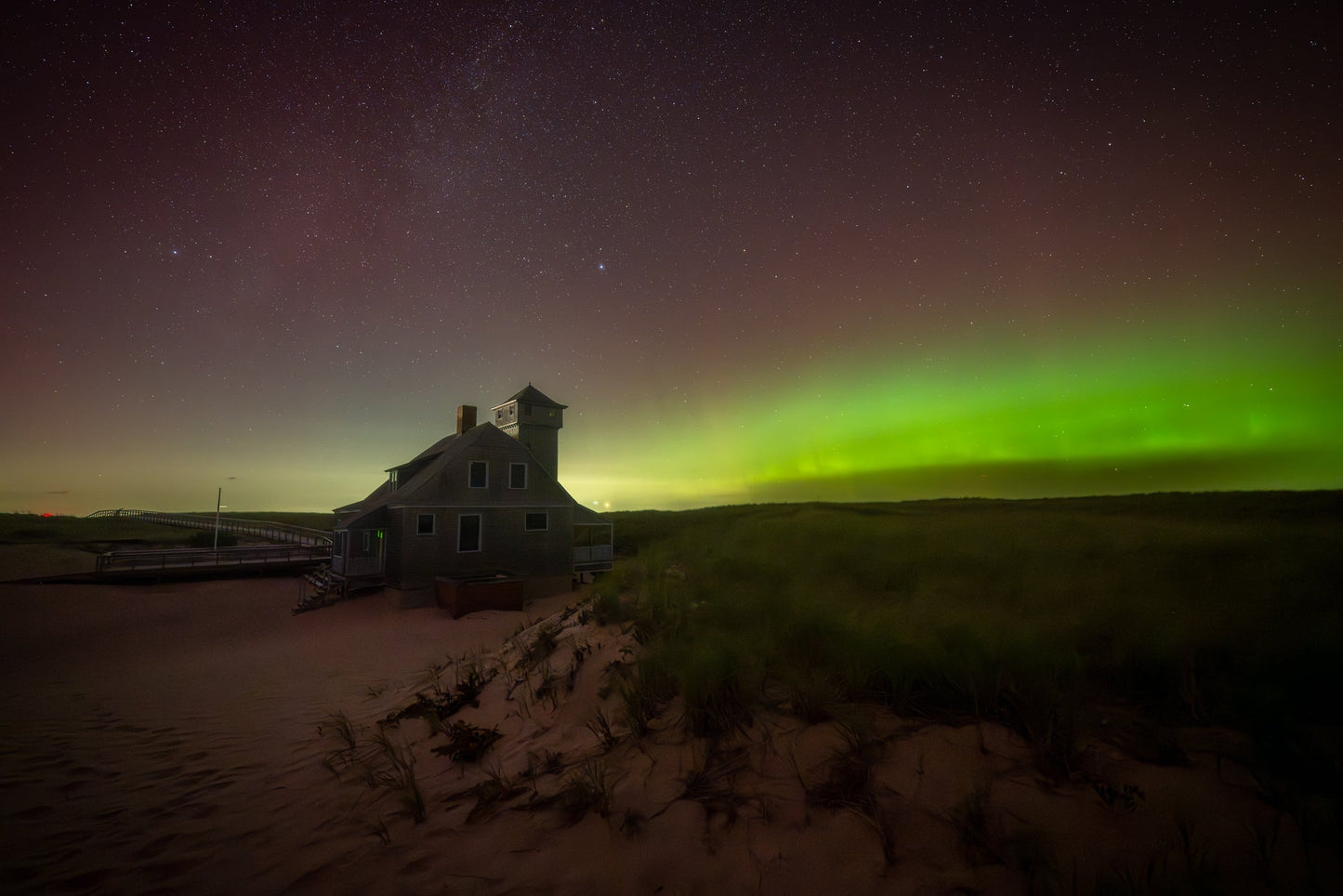 Aurora over old Harbor Life Saving Station II - Allie Richards Photography