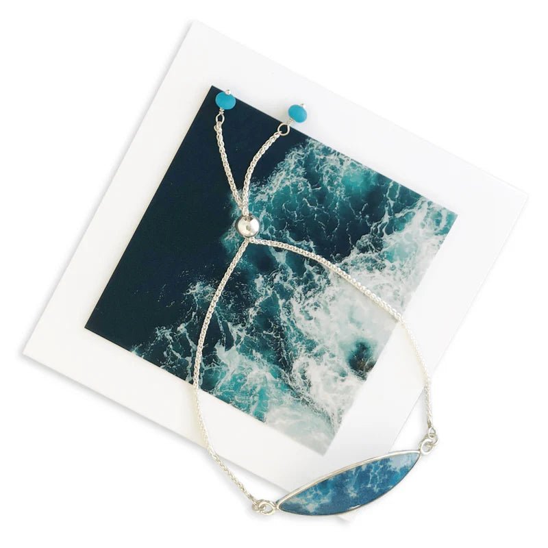 Salty Blue Sterling Bar Bracelet - Allie Richards Photography